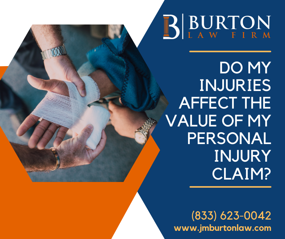 Photo of injured hand with title of blog post: Do my injuries affect the value of my personal injury claim?"